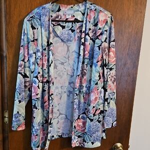 Vintage Floral Kimono Cardigan, Multi Color, Sz 18, Open Front, National
